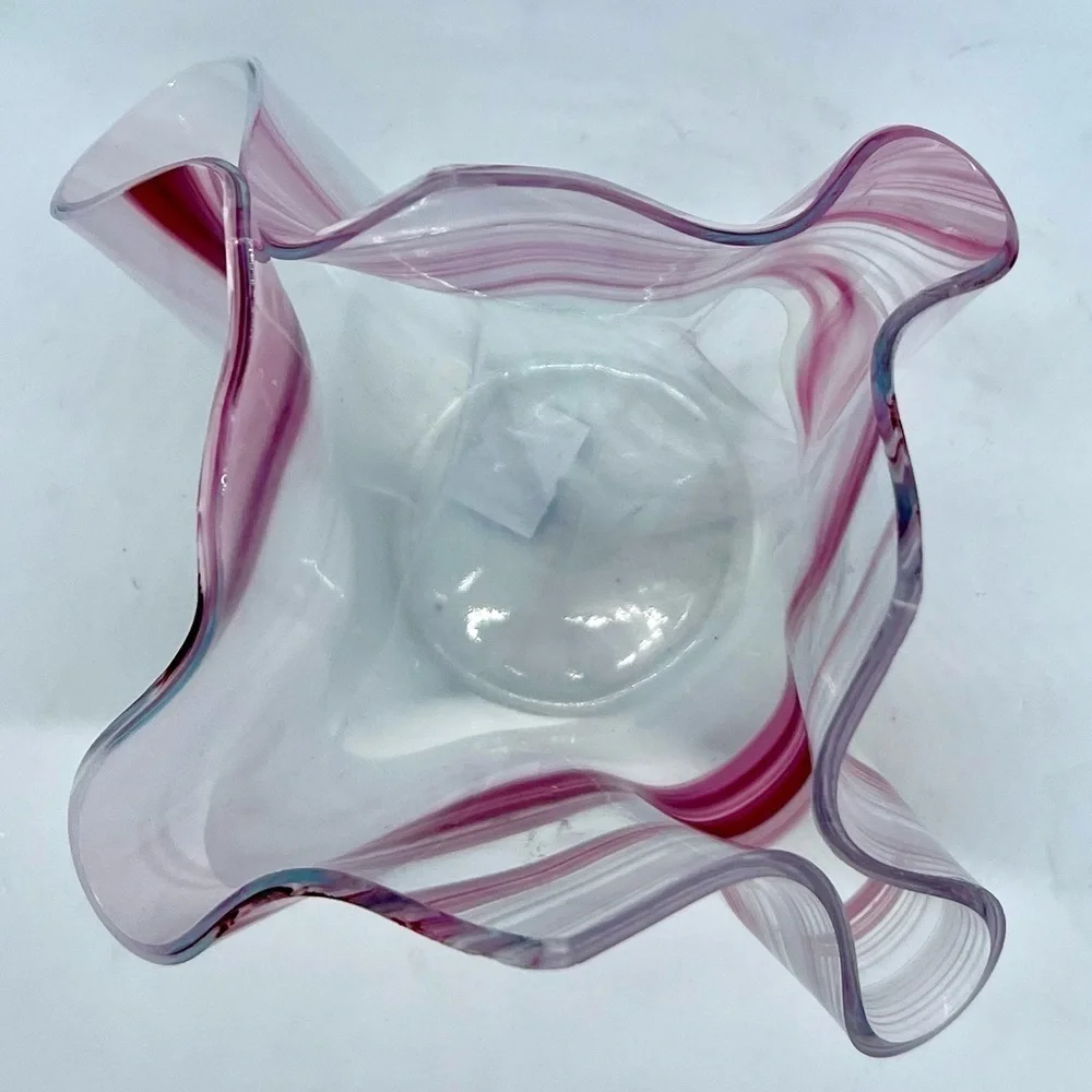 Handblown Slumped Candle Holder Red White & Pink “Peppermint” Ready Glass